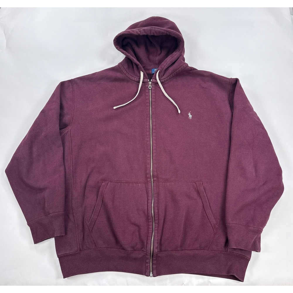 Polo Ralph Lauren Full Zip Hoodie Men 2XLT Burgundy Waffle Lined Hood Big & Tall
